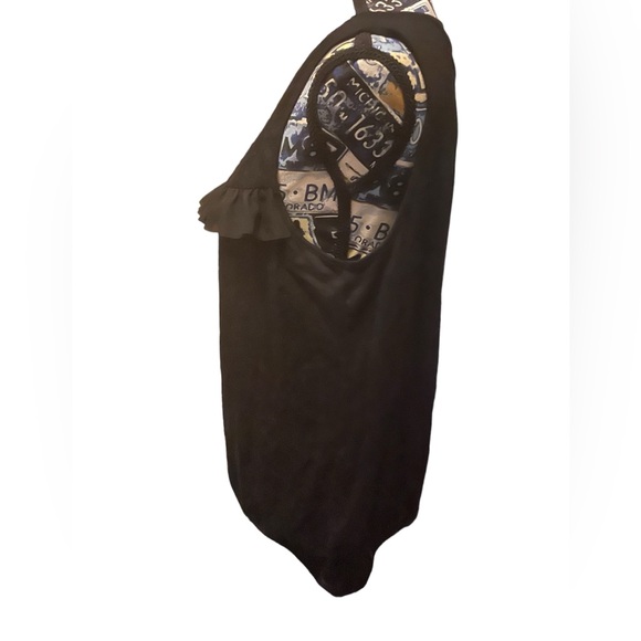 Black ruffle sheer neckline LOFT sleeveless blouse - Picture 5 of 5